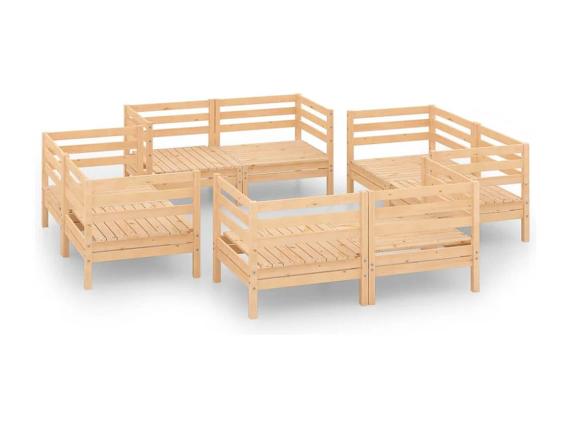 Set Divani da Giardino 8 pz in Legno Massello di Pino