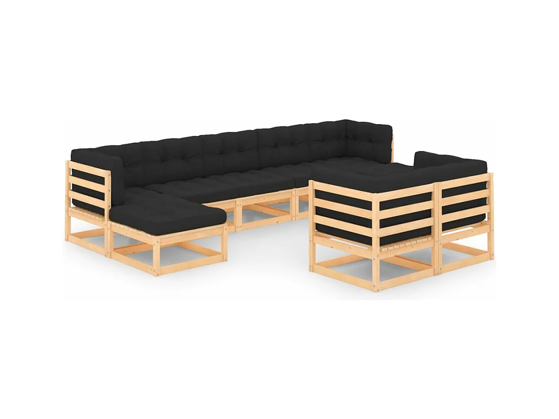 9-delige Loungeset met antracietkleurige kussens grenenhout