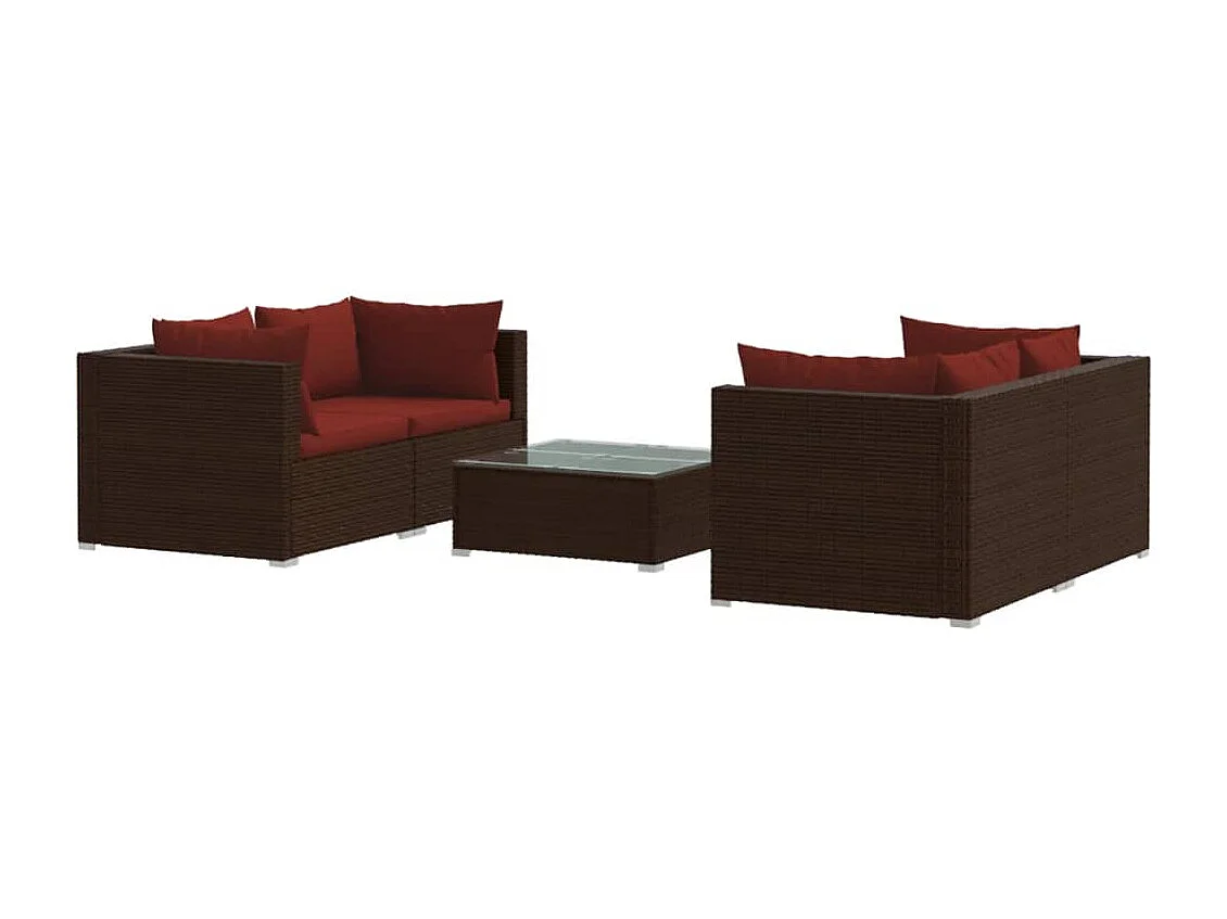 Salon de jardin 5 pcs avec coussins Résine tressée Marron