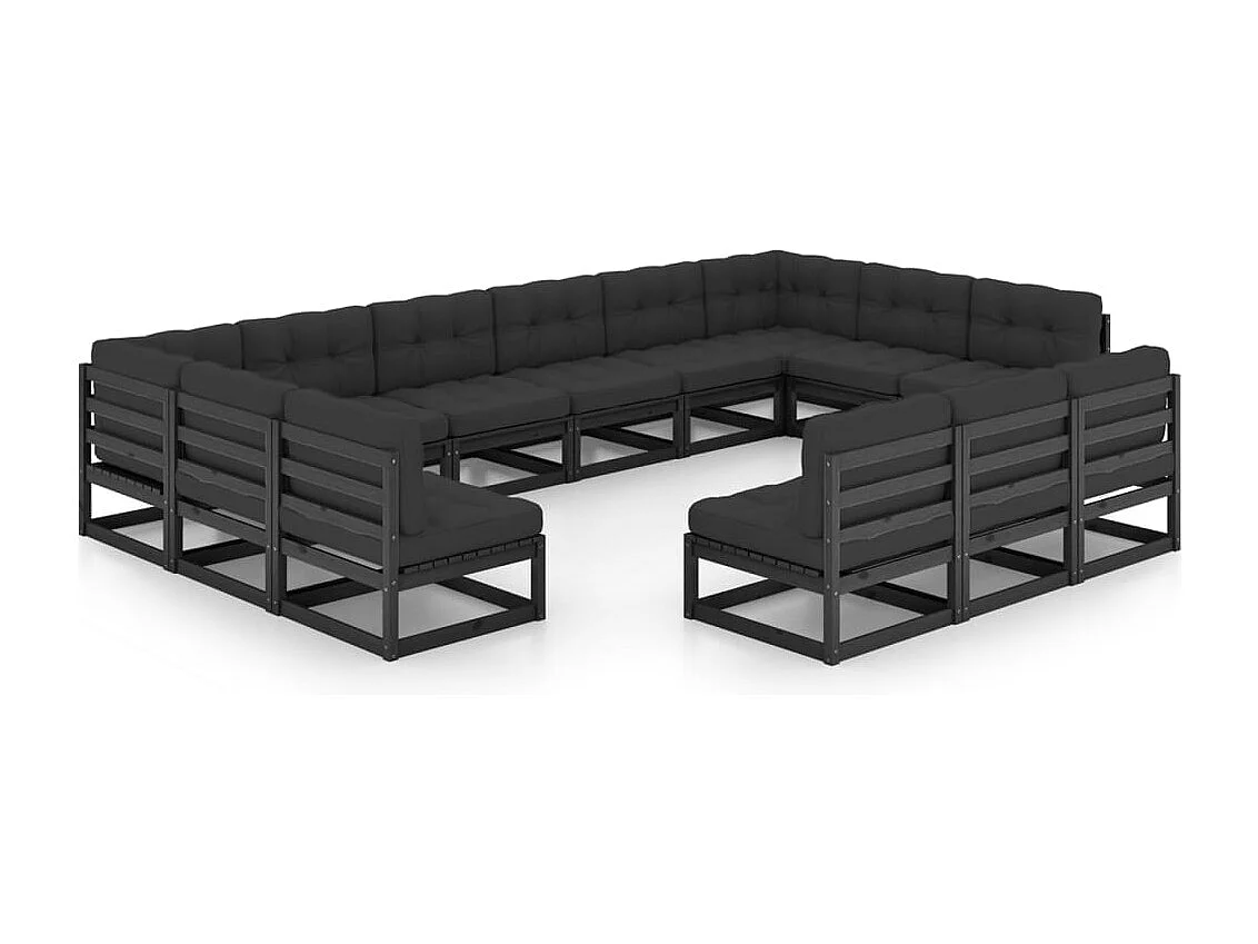 13 pcs conjunto longue jardim c/ almofadões pinho maciço preto