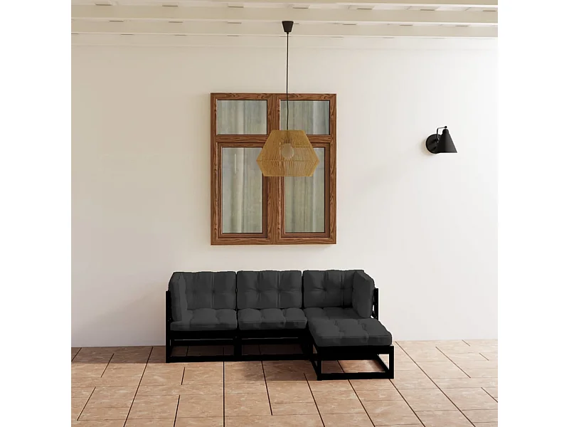 4-tlg. Garten-Lounge-Set mit Kissen Massivholz Kiefer