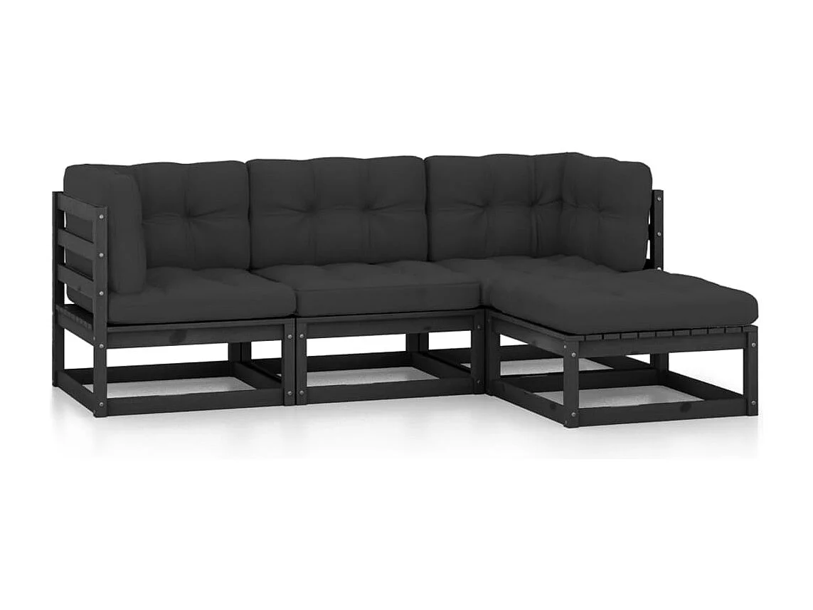 4-delige Loungeset met kussens massief grenenhout