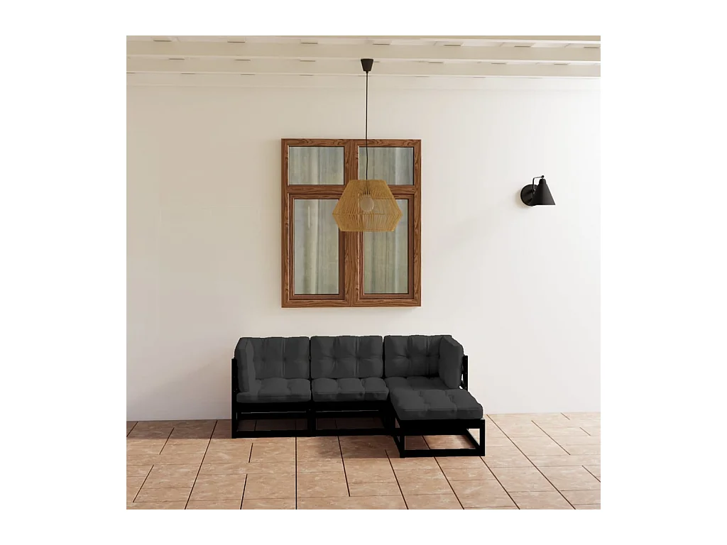 4-delige Loungeset met kussens massief grenenhout