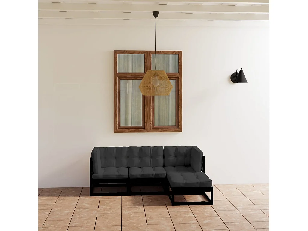 4-tlg. Garten-Lounge-Set mit Kissen Massivholz Kiefer