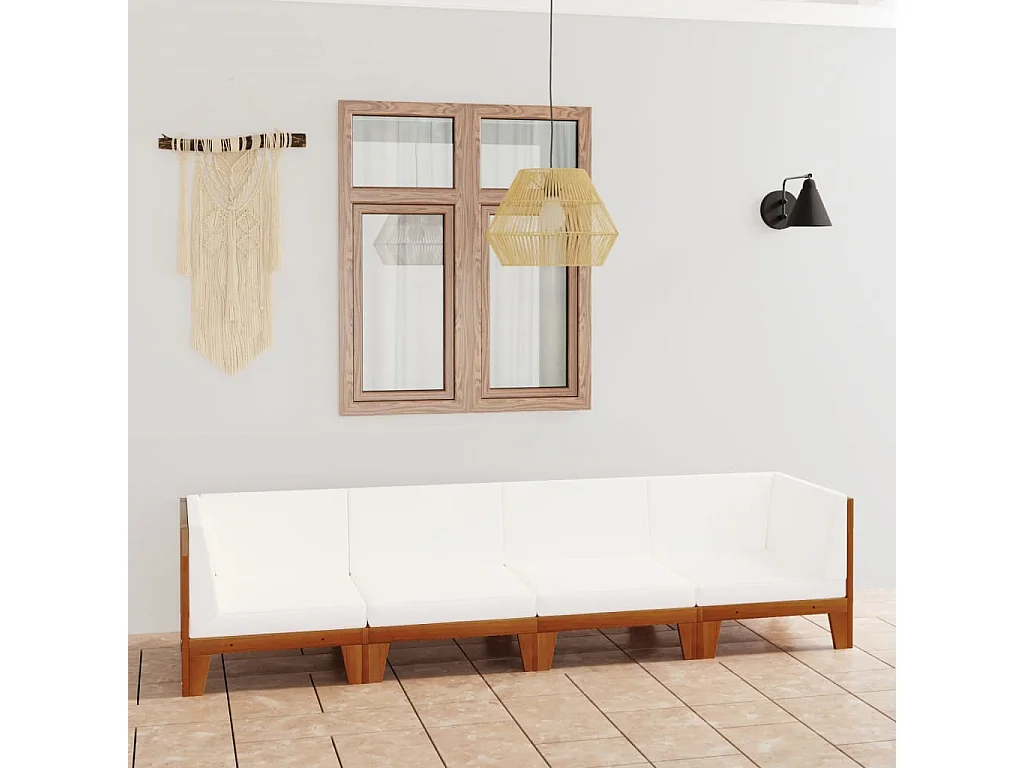 4 pcs conjunto lounge de jardim c/ almofadões acácia maciça