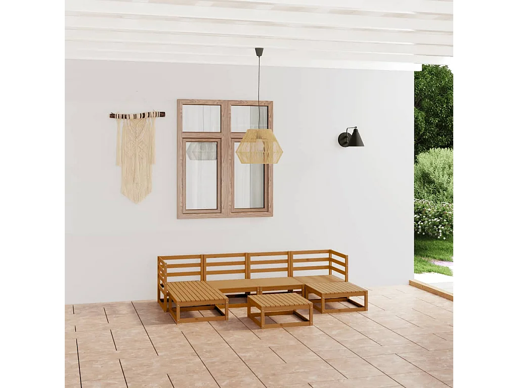 Salon de jardin 7 pcs bois de pin massif