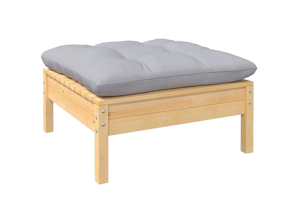 Salon de jardin 7 pcs avec coussins gris bois de pin massif