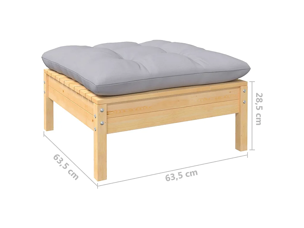 Salon de jardin 7 pcs avec coussins gris bois de pin massif