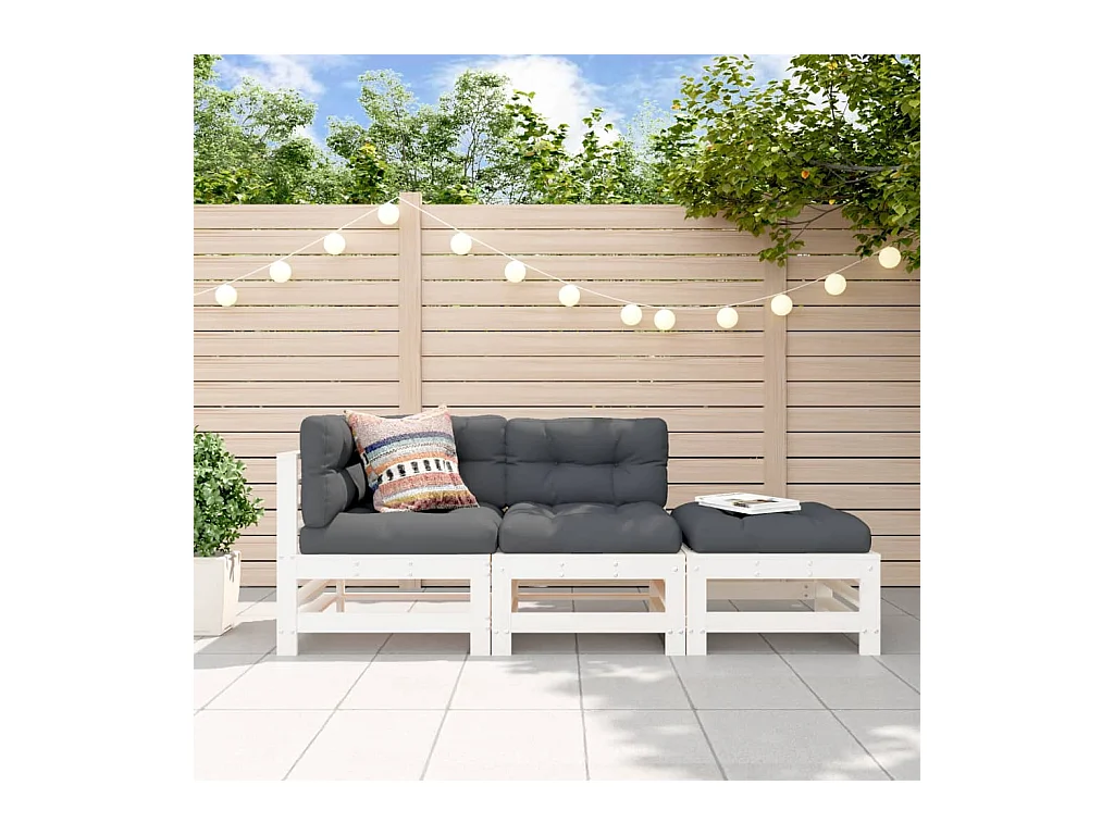 Salon de jardin 3 pcs blanc bois massif de pin