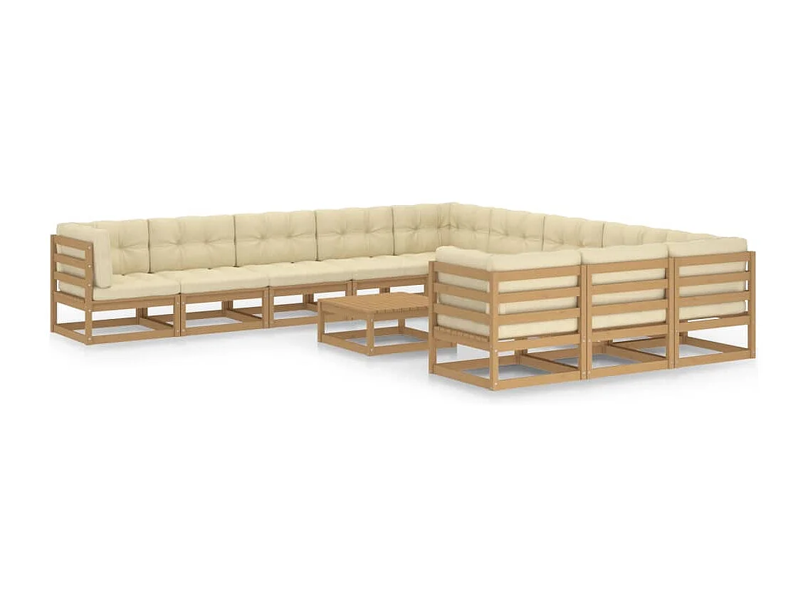 12-delige Loungeset met kussens massief grenenhout honingbruin