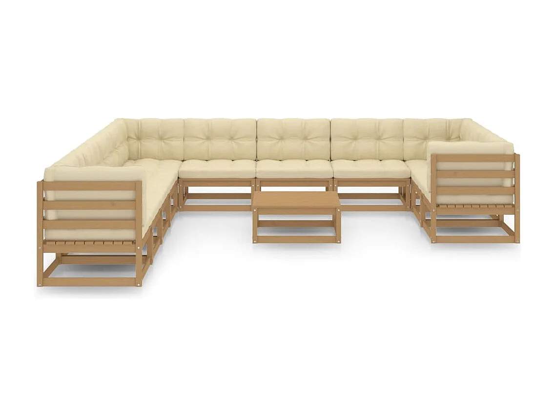 12-delige Loungeset met kussens massief grenenhout honingbruin