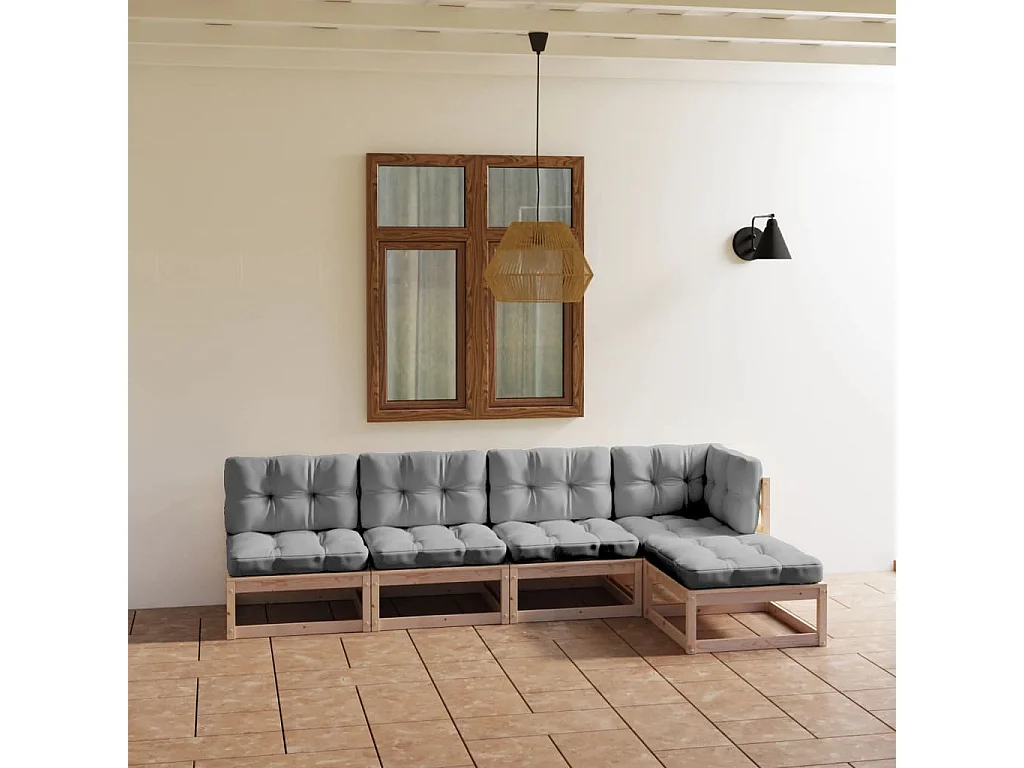 5-tlg. Garten-Lounge-Set mit Kissen Kiefer Massivholz