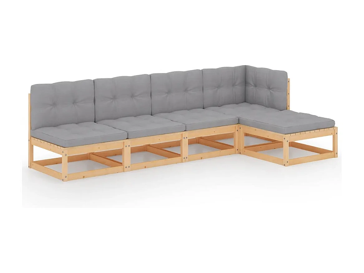 5-tlg. Garten-Lounge-Set mit Kissen Kiefer Massivholz