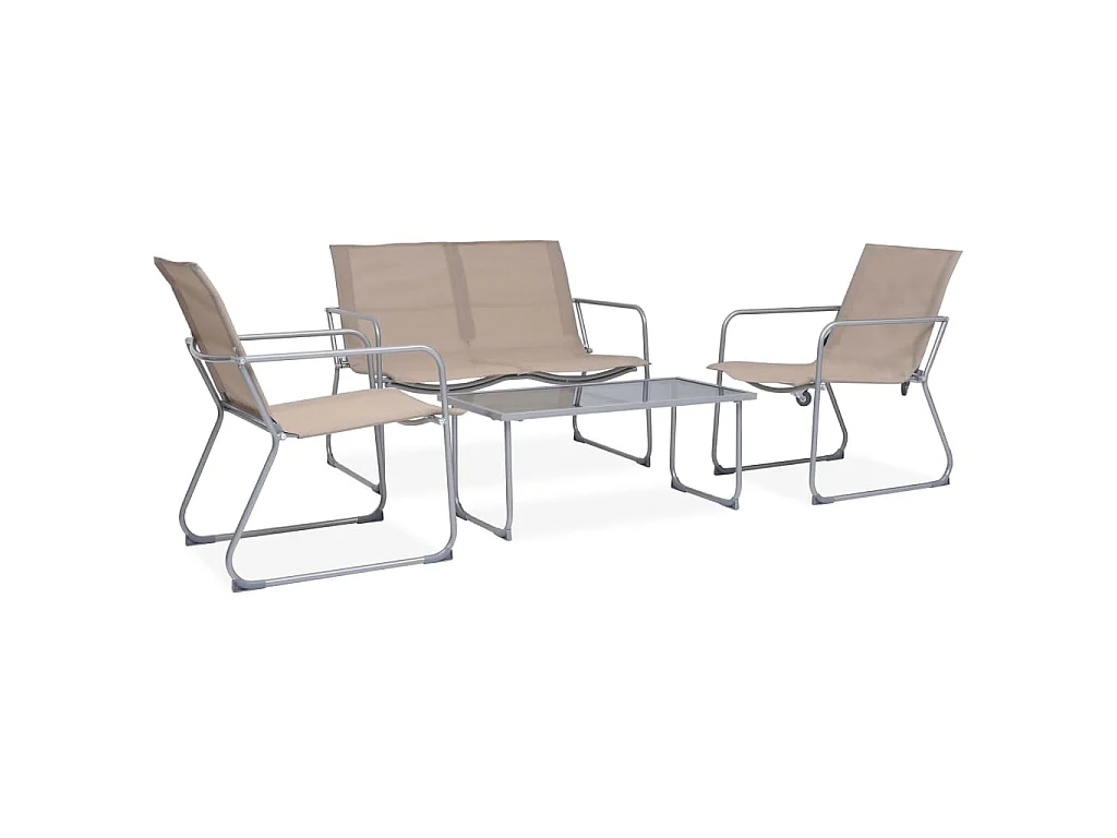 Salon de jardin 4 pcs Tissu et acier Taupe
