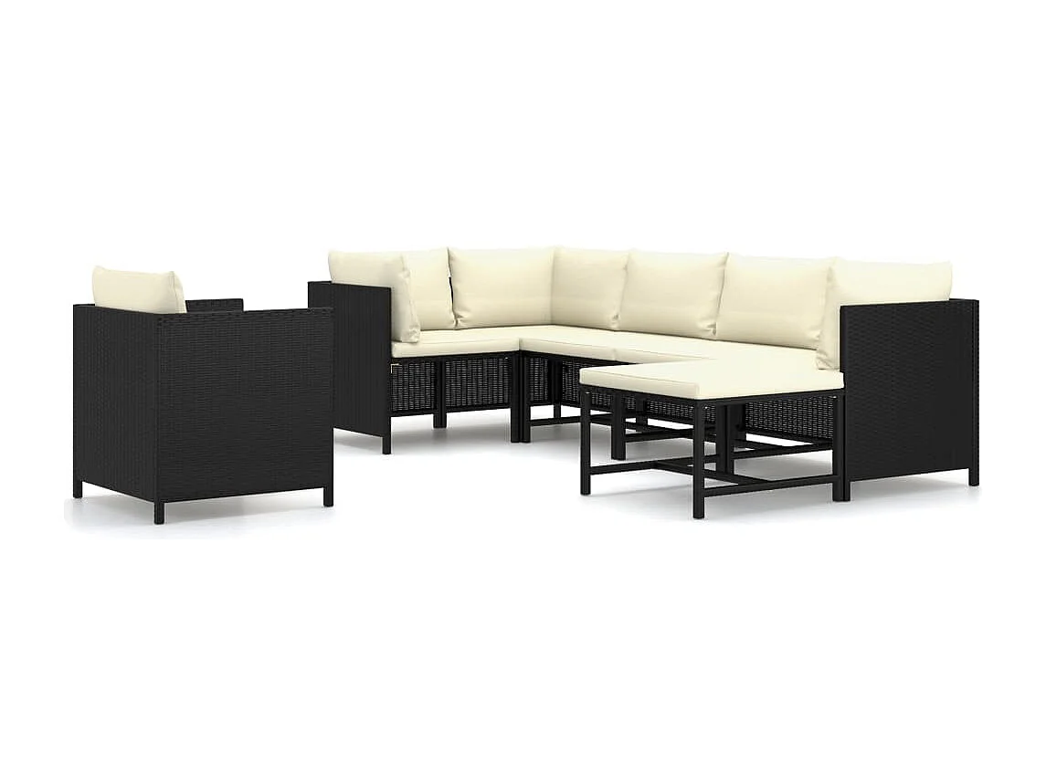 7-tlg. Garten-Lounge-Set mit Kissen Poly Rattan Schwarz