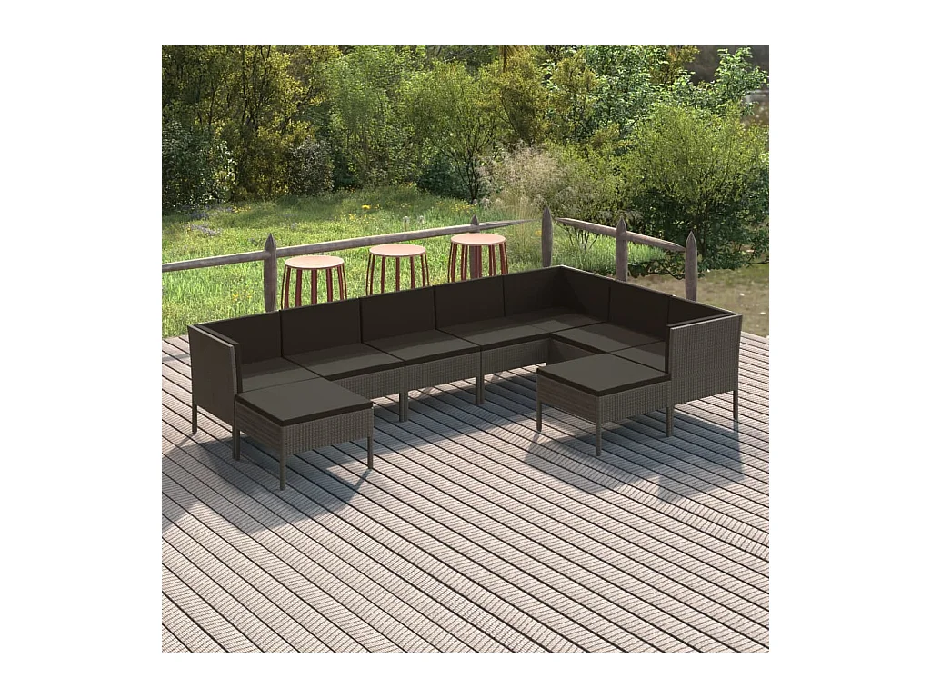 Set Divani da Giardino 9 pz con Cuscini in Polyrattan Grigio