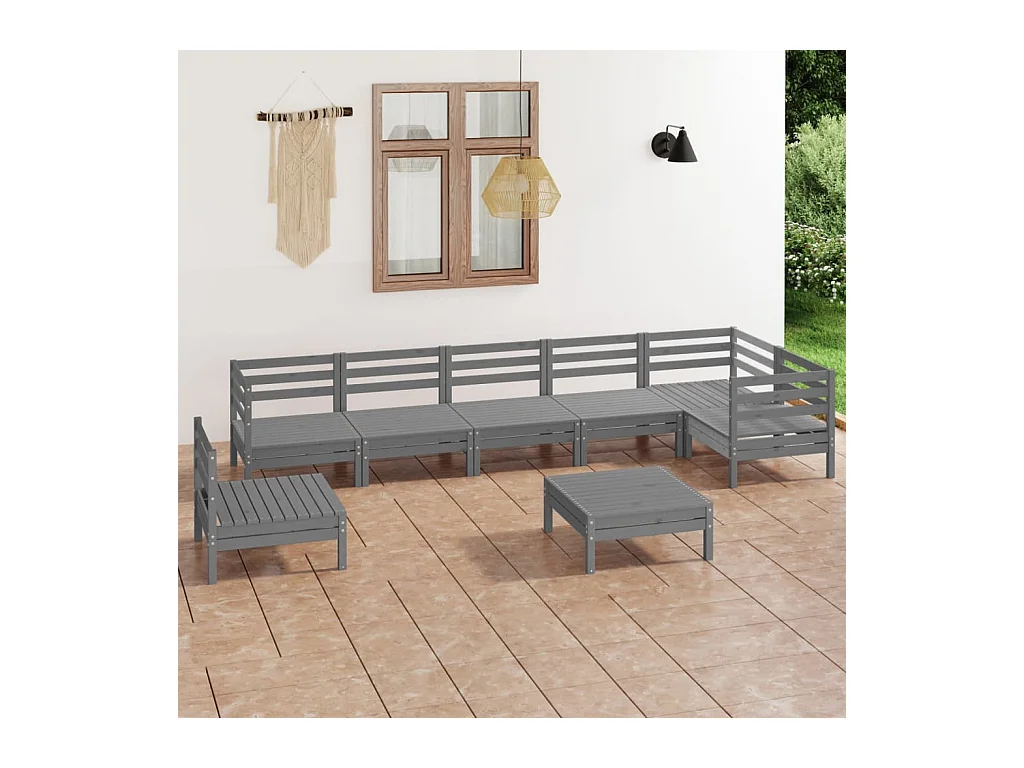 Salon de jardin 8 pcs Bois de pin massif Gris