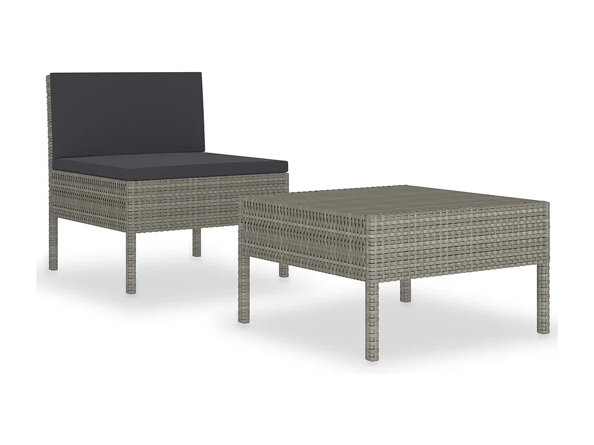 Salon de jardin 2 pcs avec coussins Résine tressée Gris