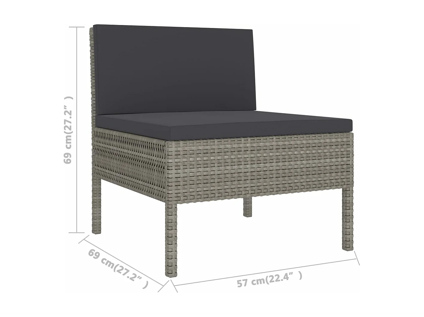 Salon de jardin 2 pcs avec coussins Résine tressée Gris