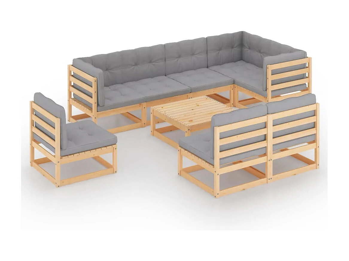 9-tlg. Garten-Lounge-Set mit Kissen Massivholz Kiefer