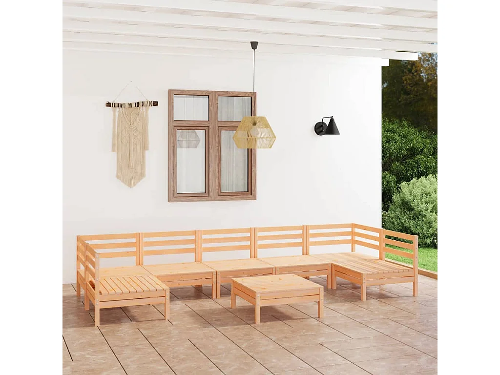 Set Salotto da Giardino 8 pz in Legno Massello di Pino