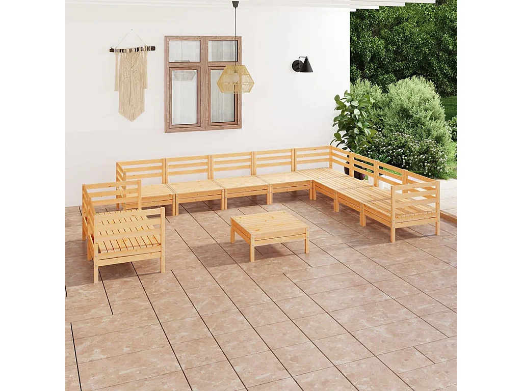 Salon de jardin 11 pcs Bois de pin massif