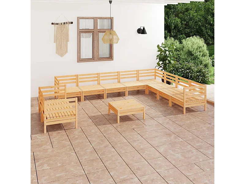 Salon de jardin 11 pcs Bois de pin massif