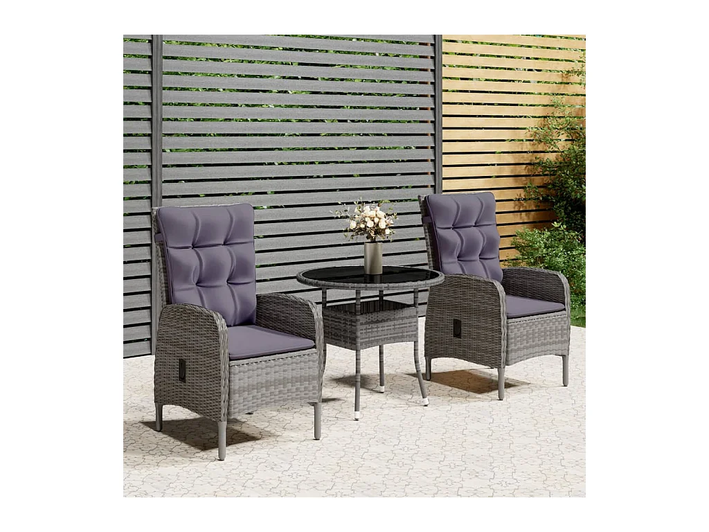 Ensemble de bistro de jardin 3 pcs Résine tressée Gris