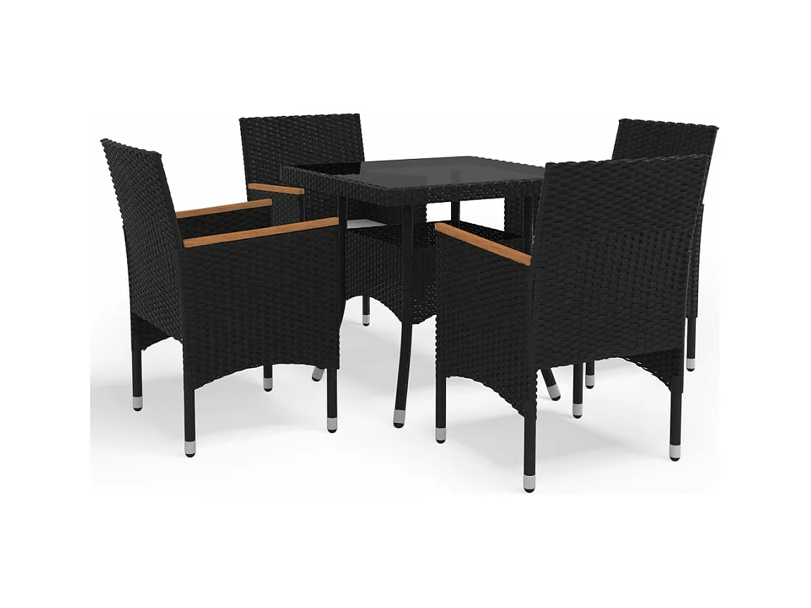 Ensemble à manger de jardin 5 pcs Noir Résine tressée et acacia