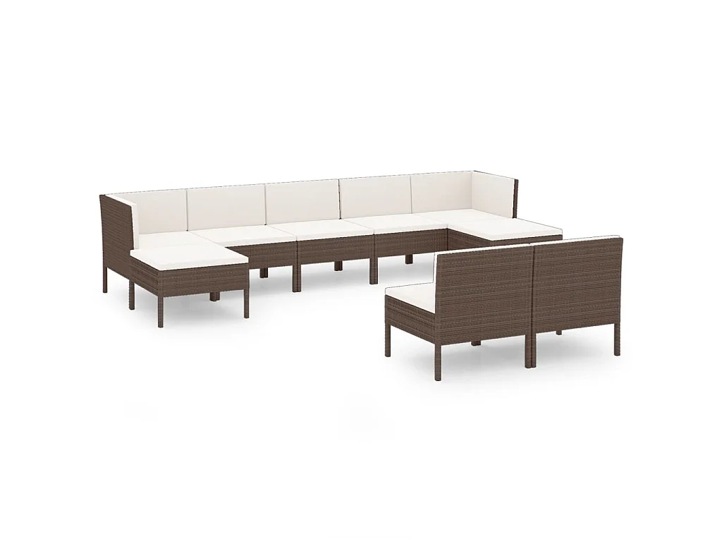 9-tlg. Garten-Lounge-Set mit Auflagen Poly Rattan Braun