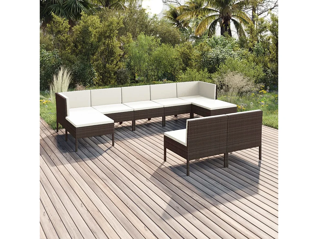 9-tlg. Garten-Lounge-Set mit Auflagen Poly Rattan Braun
