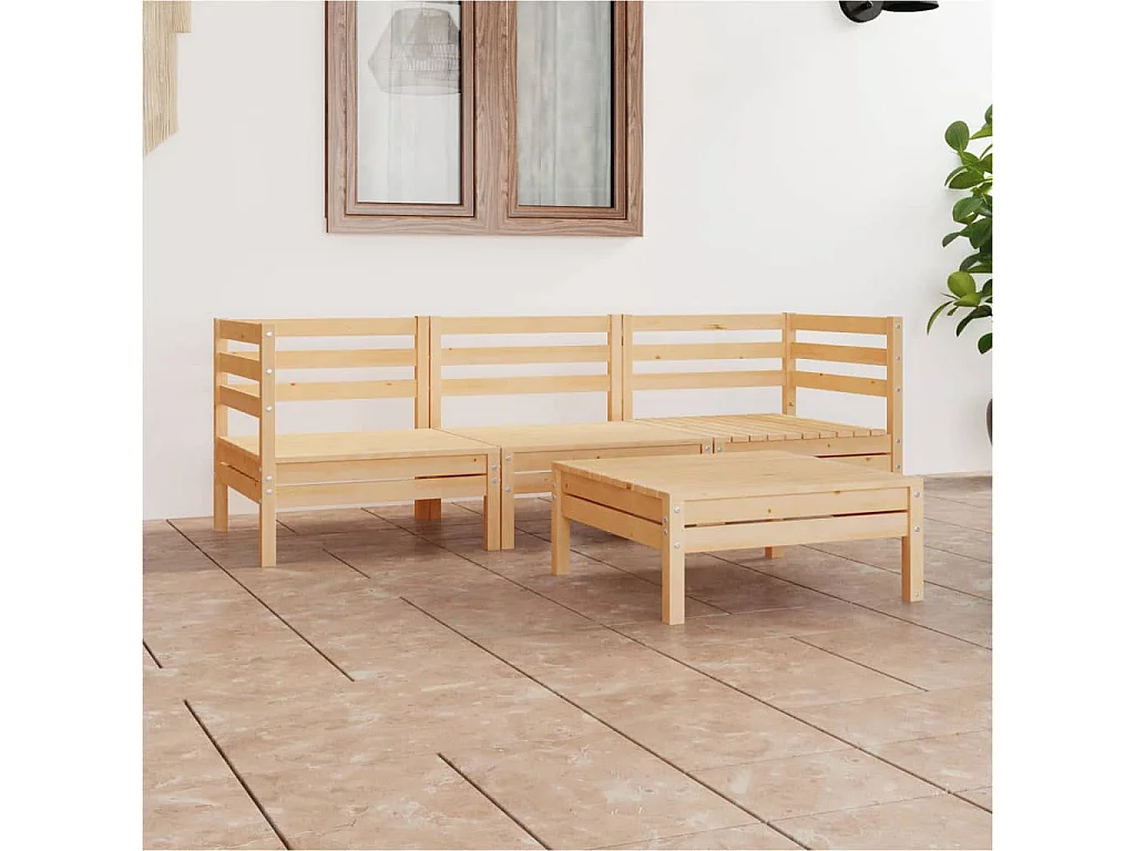 4 pcs conjunto lounge de jardim pinho maciço