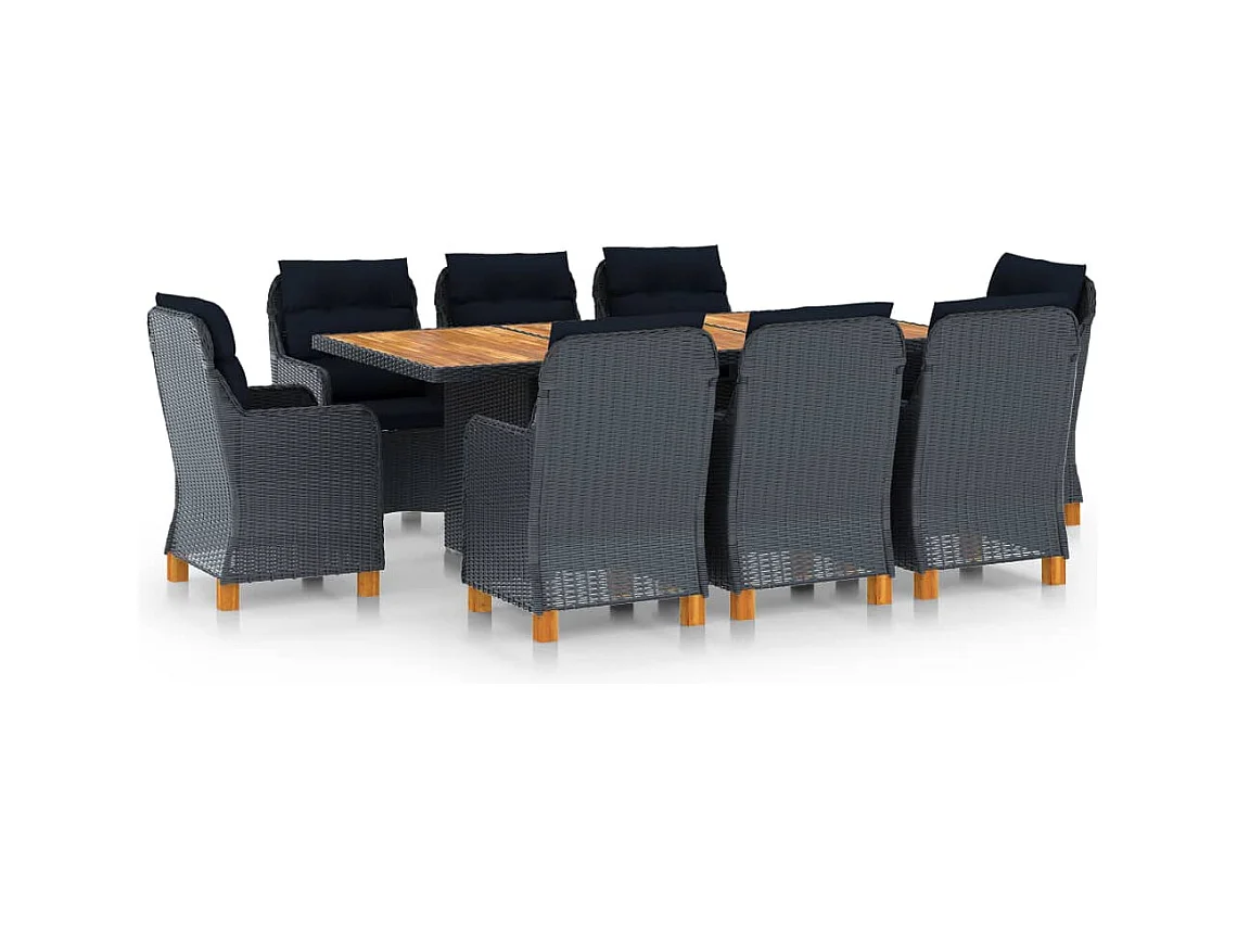 Ensemble à manger d'extérieur 9 pcs et coussins résine tressée