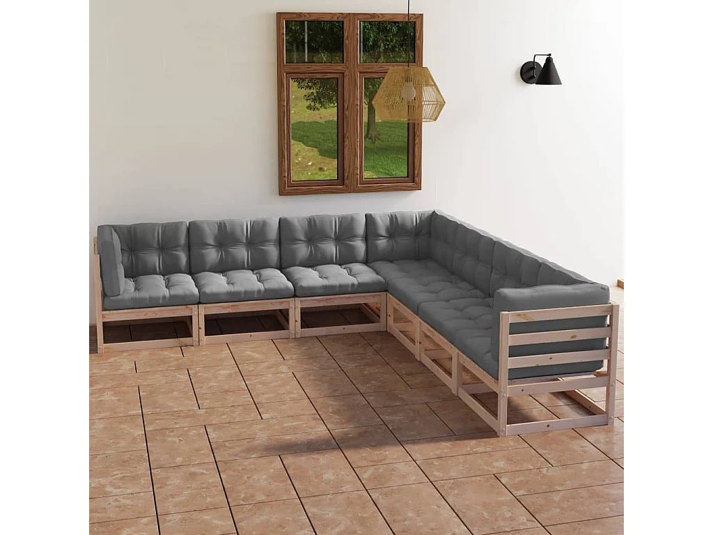 7-delige Loungeset met kussens massief grenenhout