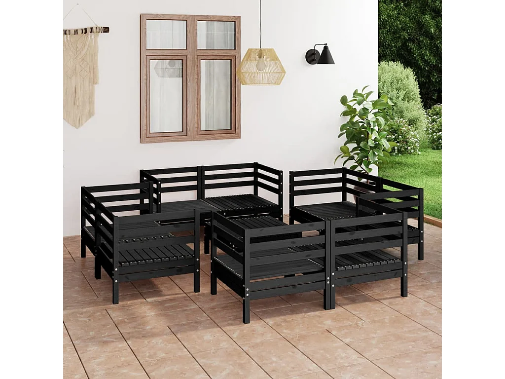 9 pcs conjunto lounge de jardim pinho maciço preto