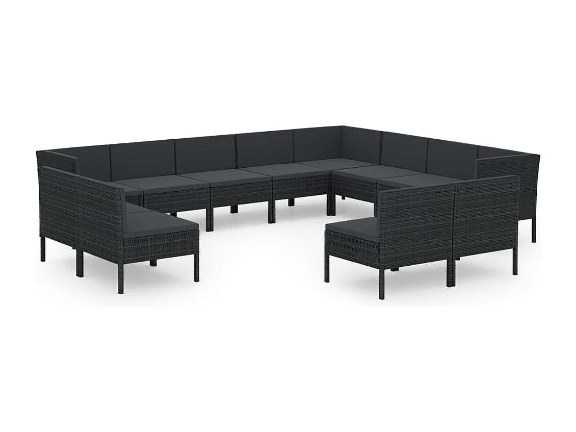 12-delige Loungeset met kussens poly rattan zwart