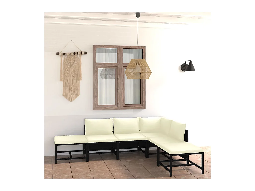 Set Divani da Giardino 6 pz con Cuscini in Polyrattan Nero