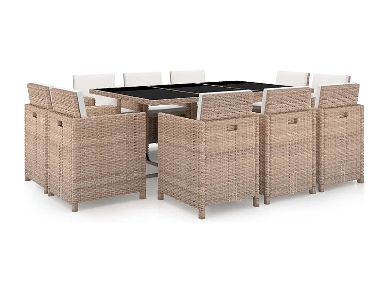 Ensemble à manger d’extérieur et coussins 11 pcs Résine tressée
