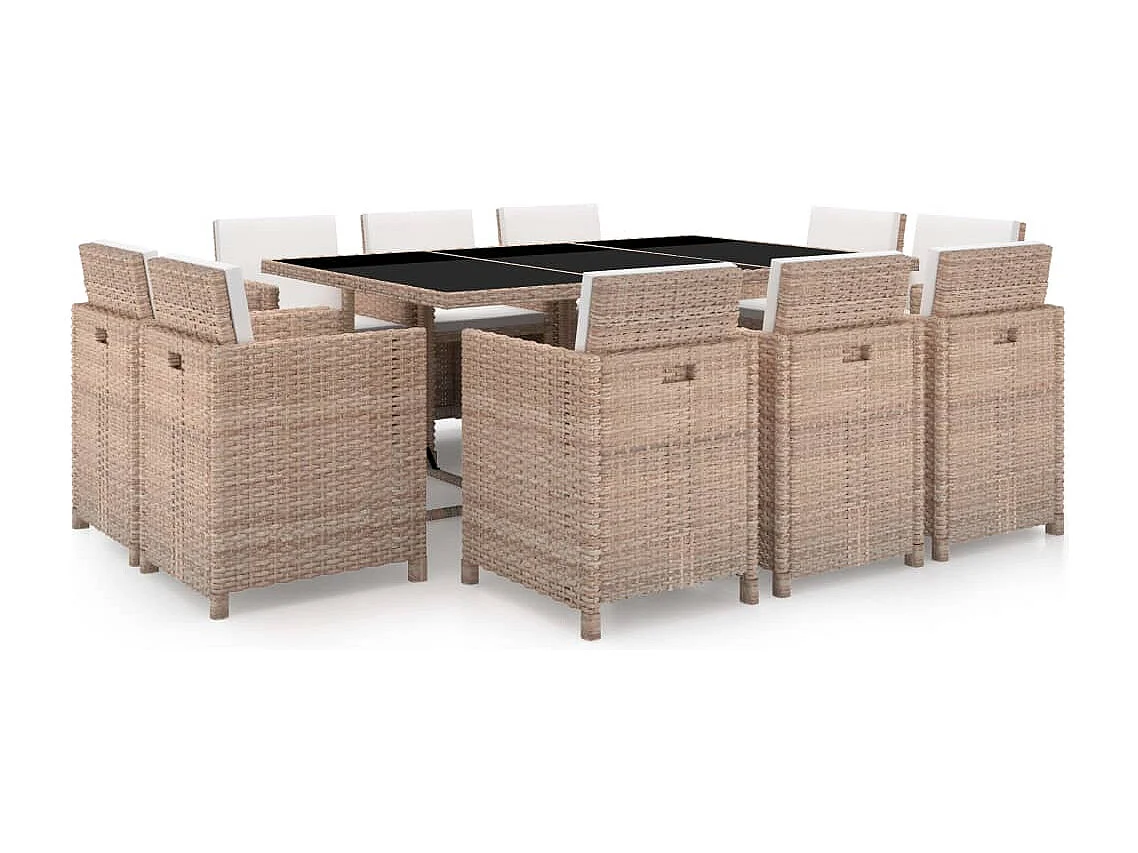 Ensemble à manger d’extérieur et coussins 11 pcs Résine tressée