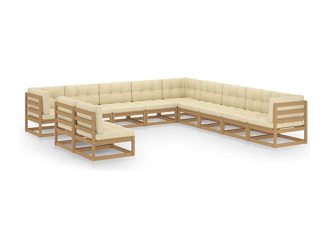 Set Salotto Giardino e Cuscini 11 pz Legno Massello Pino Ambra