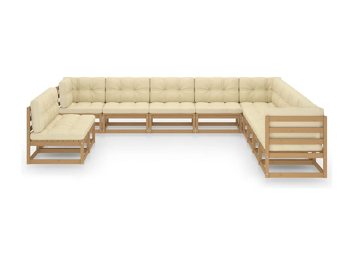 Set Salotto Giardino e Cuscini 11 pz Legno Massello Pino Ambra