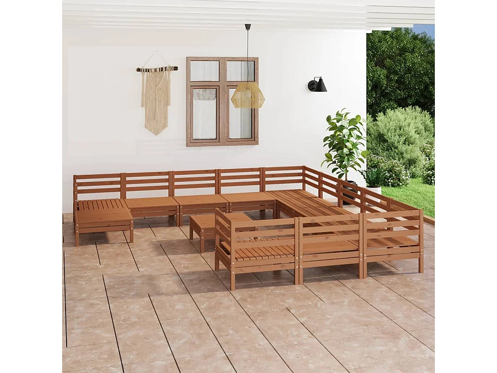 13 pcs conjunto lounge de jardim pinho maciço castanho mel