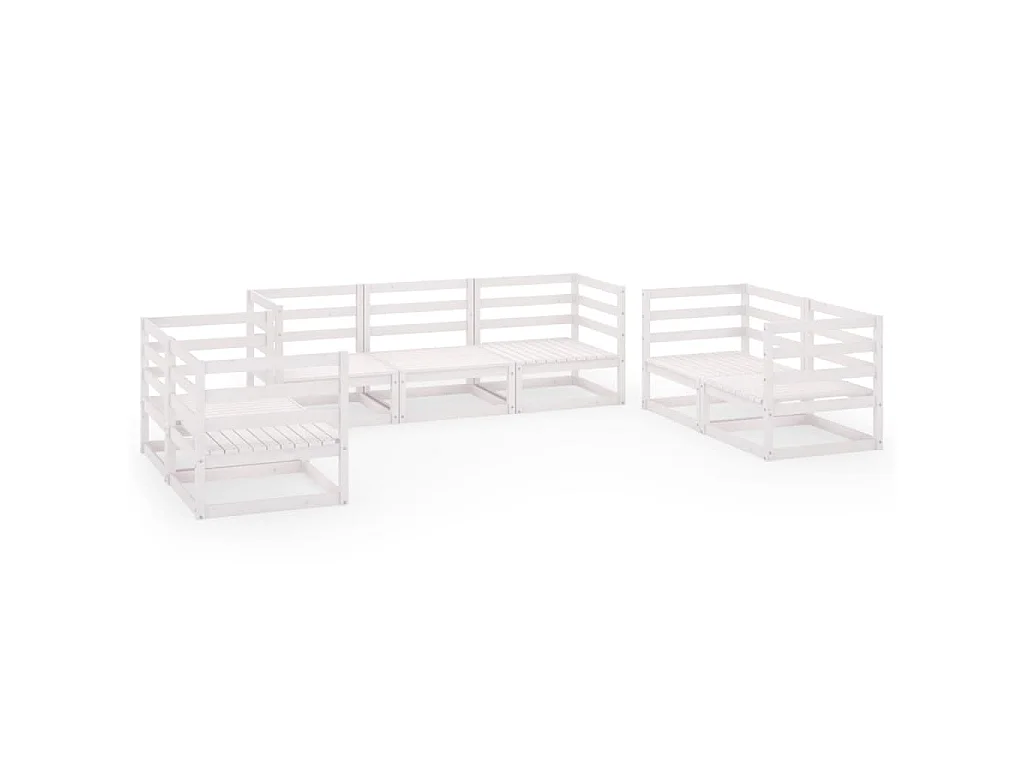 Set Divani da Giardino 7 pz Bianco in Legno Massello di Pino
