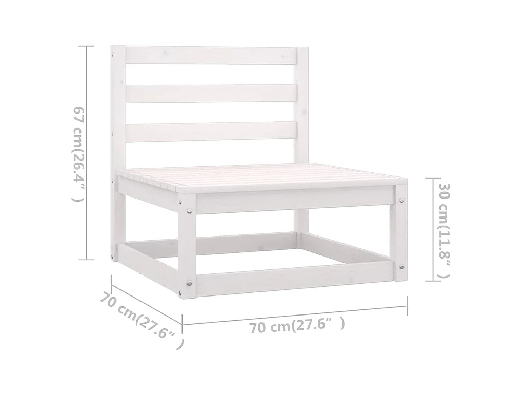 Set Divani da Giardino 7 pz Bianco in Legno Massello di Pino