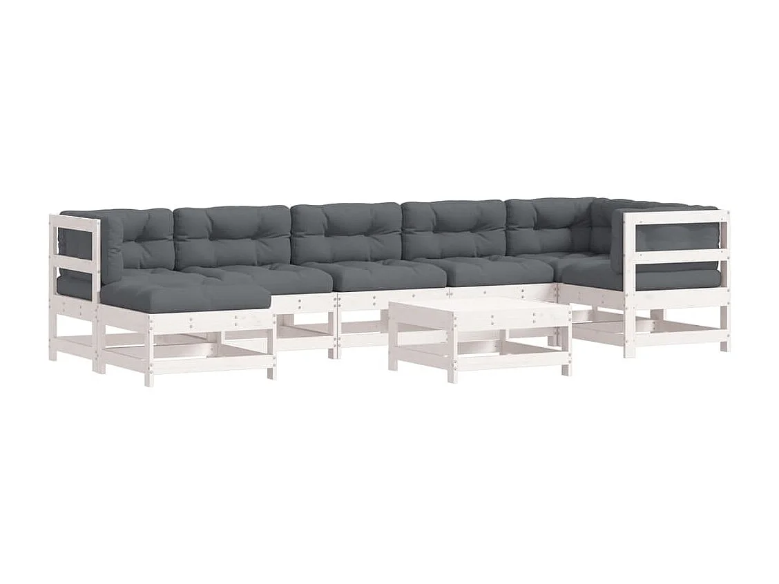 8pcs conjunto lounge jardim c/ almofadões madeira maciça branco