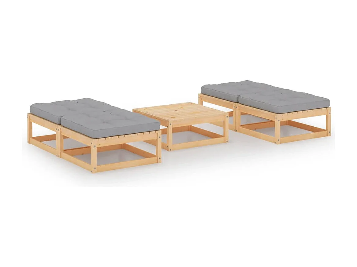 5 pcs conjunto lounge de jardim c/ almofadões pinho maciço