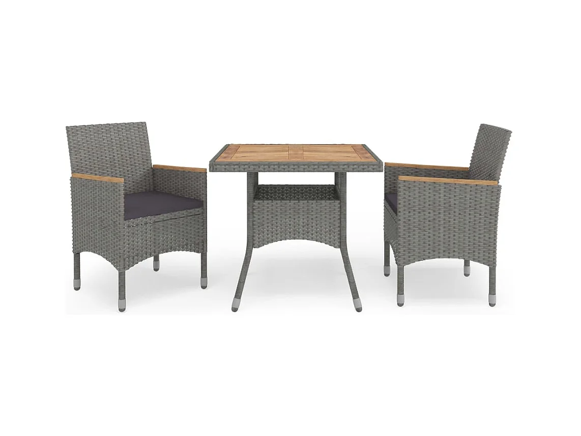 Ensemble à manger de jardin 3 pcs Gris Résine tressée et acacia
