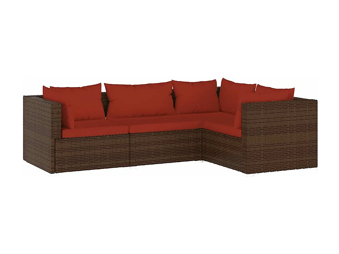 Set Divani da Giardino 4 pz con Cuscini in Polyrattan Marrone