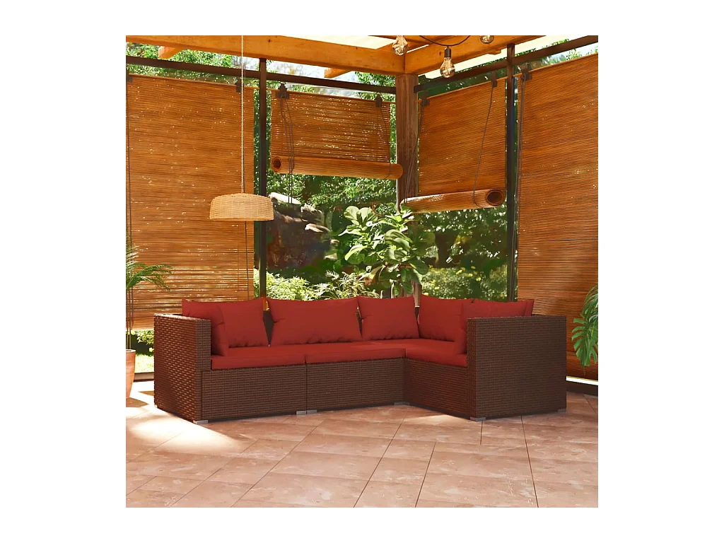 Set Divani da Giardino 4 pz con Cuscini in Polyrattan Marrone