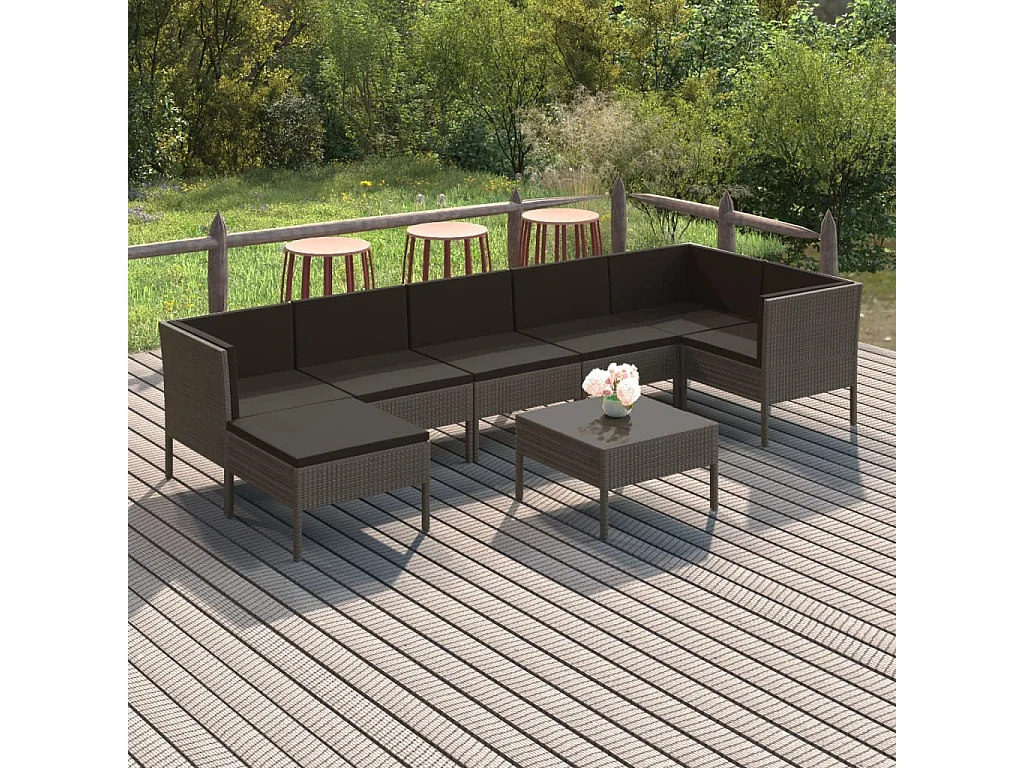 Salon de jardin 8 pcs avec coussins résine tressée gris